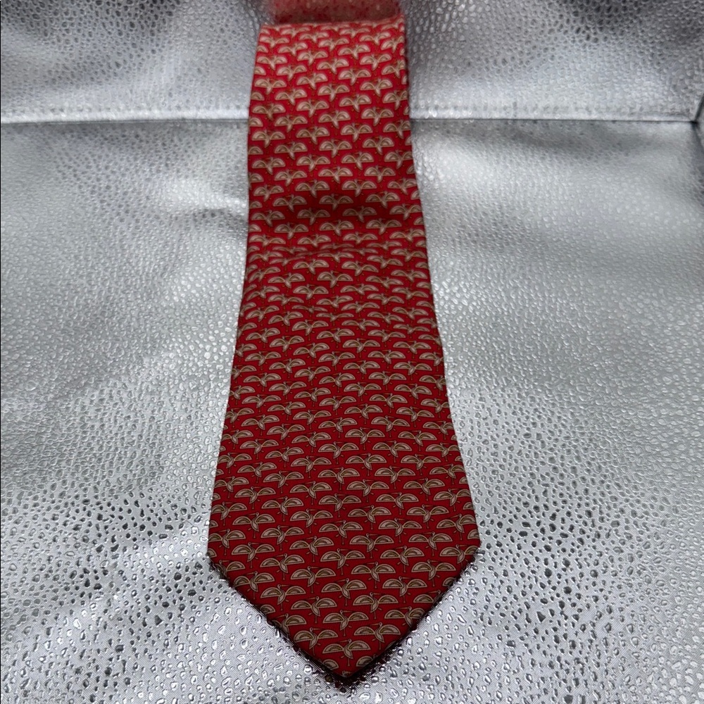Salvatore Ferragamo Red Beige Storks Tie